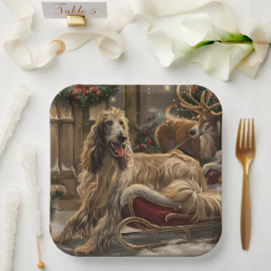 Afghan Hound Dog Weihnachtsfest Pappteller