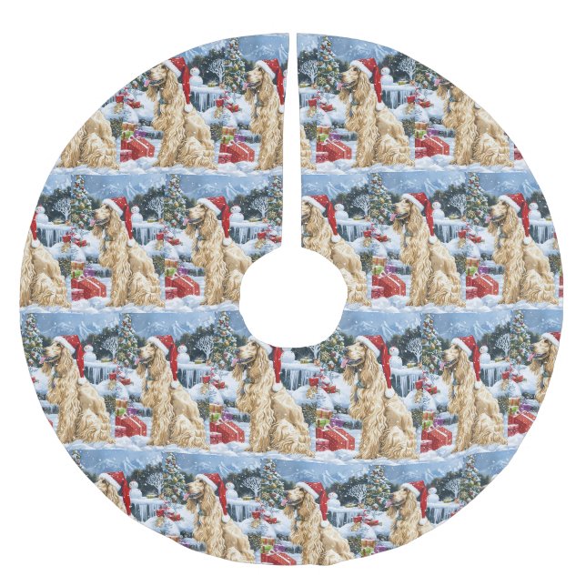 Afghan Hound Dog Winter Wunderland Weihnachtsfreud Polyester Weihnachtsbaumdecke (Vorderseite)