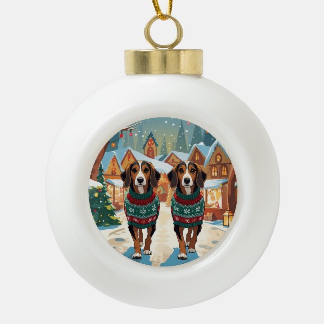 Afghan Hound Dogs Christmas Snow Holiday Keramik Kugel-Ornament (Vorderseite)