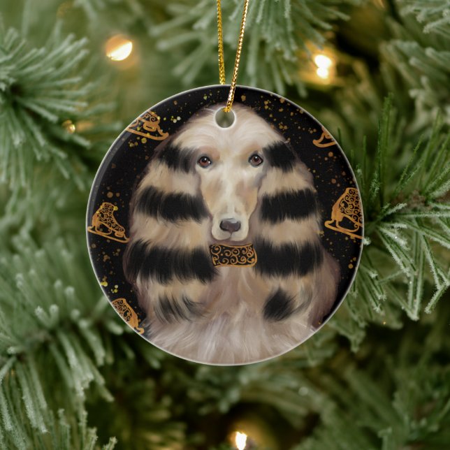 AFGHAN HOUND GOLD  KERAMIK ORNAMENT (Baum)
