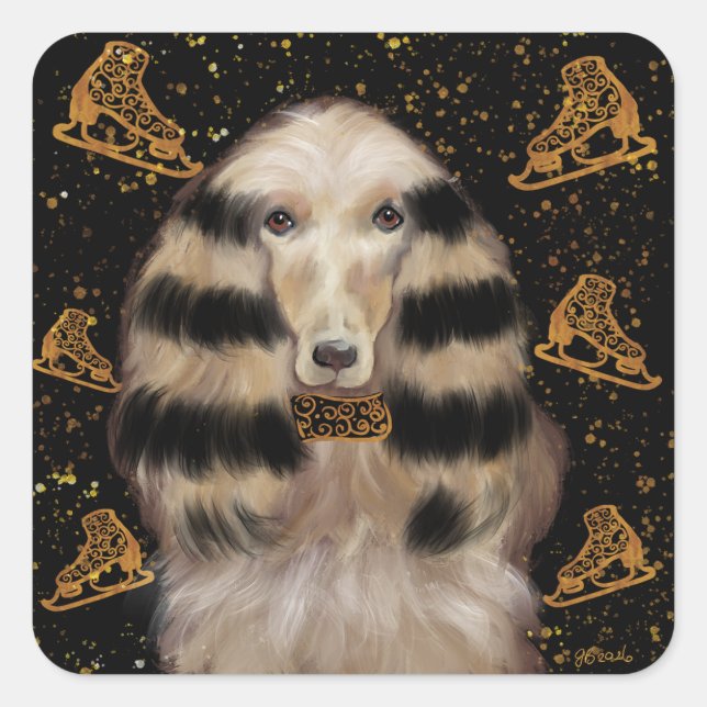 AFGHAN HOUND GOLD  QUADRATISCHER AUFKLEBER (Vorderseite)