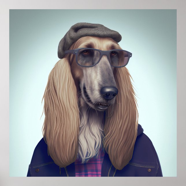 Afghan Hound Hipster Dog Poster (Vorne)
