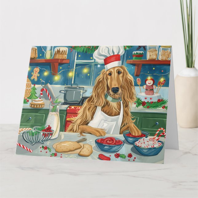 Afghan Hound Holiday Baking: Feierliche Weihnachte Karte (Vorderseite)