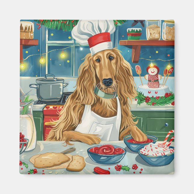 Afghan Hound Holiday Baking: Feierliche Weihnachte Magnet (Vorne)