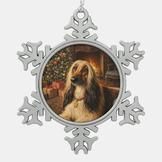 Afghan Hound Holiday  Schneeflocken Zinn-Ornament (Vorderseite)