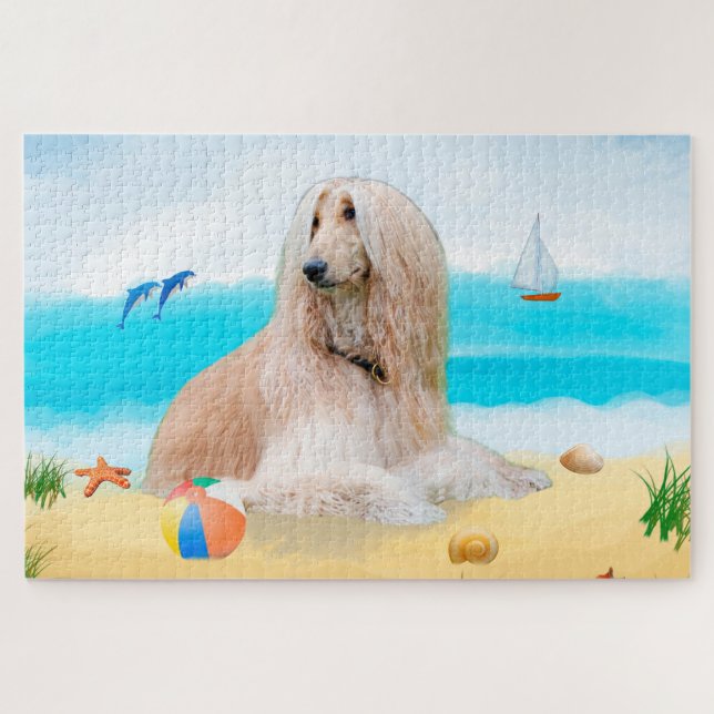 Afghan Hound Hund am Strand (Horizontal)