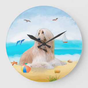 Afghan Hound Hund am Strand Große Wanduhr
