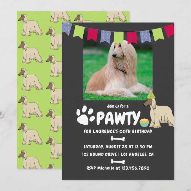 Afghan Hound Hund Birthday Foto Einladung (Vorne/Hinten)