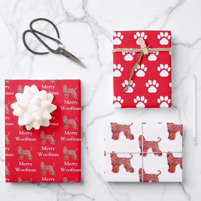 Afghan Hound Hund Silhouette Red Merry Woofmas Geschenkpapier Set (Vorderseite)