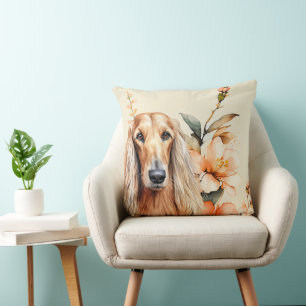 Afghan Hound Hund und Pfirsich-Lilien Kissen