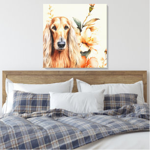 Afghan Hound Hund und Pfirsichlilien Leinwanddruck