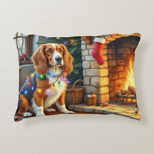 Afghan Hound Kamin mit Weihnachtslichtern Dekokissen