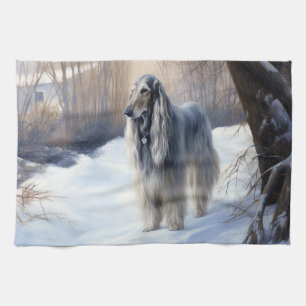 Afghan Hound Lass es schneien Weihnachten Geschirrtuch