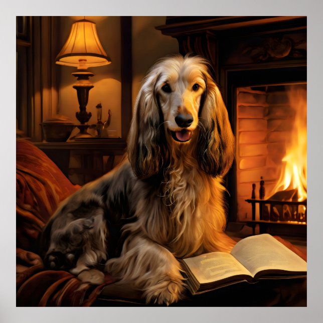 Afghan Hound Lesen eines Buches Vintag Poster (Vorne)