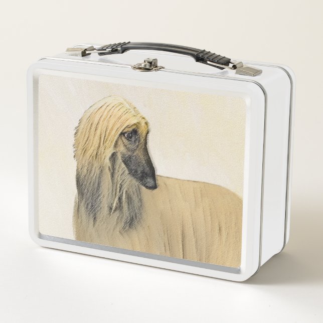 Afghan Hound Malerei - Niedliche Original Dog Art Metall Brotdose (Vorderseite)