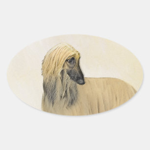 Afghan Hound Malerei - Niedliche Original Dog Art Ovaler Aufkleber