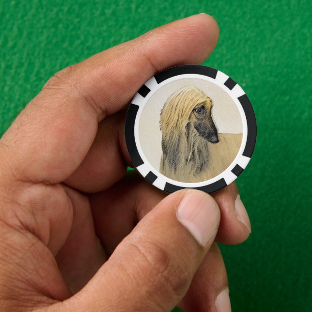 Afghan Hound Malerei - Niedliche Original Dog Art Pokerchips (Hand)