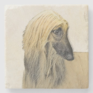 Afghan Hound Malerei - Niedliche Original Dog Art Steinuntersetzer