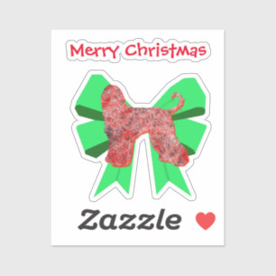 Afghan Hound Red Dog & Green Bow Weihnachtsaufkleb Aufkleber