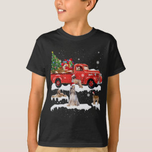 Afghan Hound Riding Red Truck Frohe Weihnachten X- T-Shirt