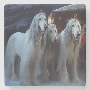 Afghan Hound Schnee Schlittenfahrt Weihnachtsdekor Steinuntersetzer