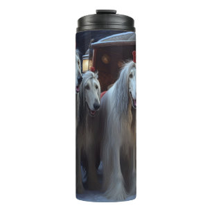 Afghan Hound Schneeschlittenfahrt Weihnachtsdekora Thermosbecher
