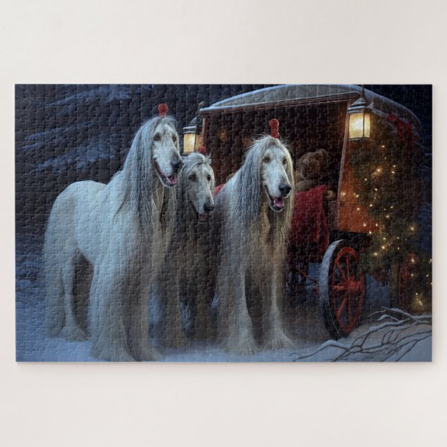 Afghan Hound Snowy Sleigh Ride Weihnachtsdekor (Horizontal)