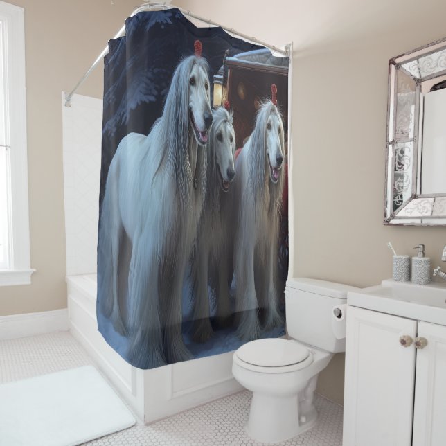 Afghan Hound Snowy Sleigh Ride Weihnachtsdekor Duschvorhang (Beispiel)