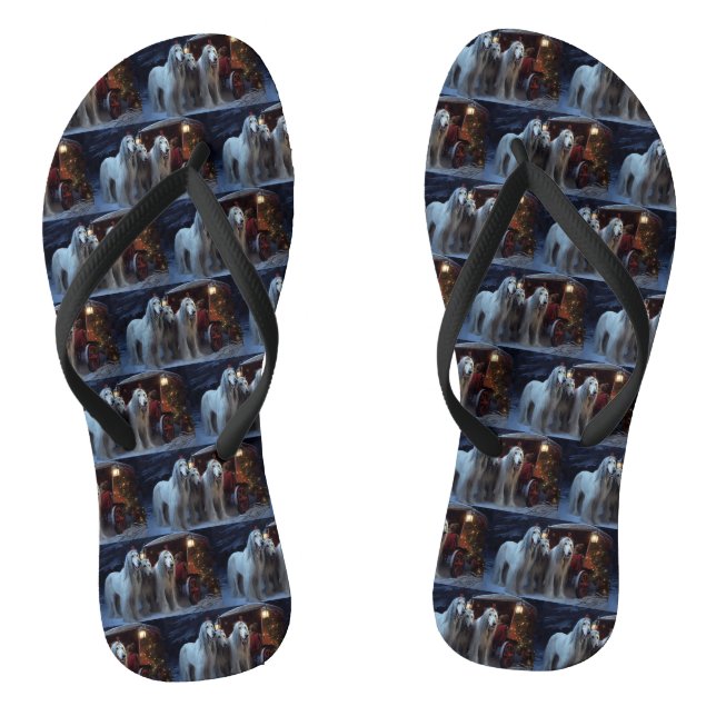 Afghan Hound Snowy Sleigh Ride Weihnachtsdekor Flip Flops (Fußbett)