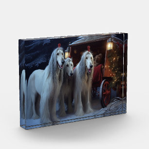 Afghan Hound Snowy Sleigh Ride Weihnachtsdekor Fotoblock