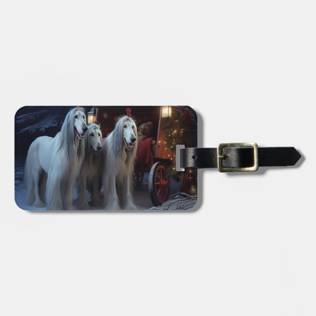Afghan Hound Snowy Sleigh Ride Weihnachtsdekor Gepäckanhänger (Vorderseite horizontal)