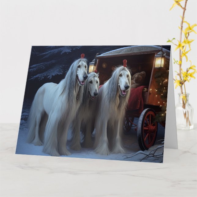 Afghan Hound Snowy Sleigh Ride Weihnachtsdekor Karte (Gelbe Blume)