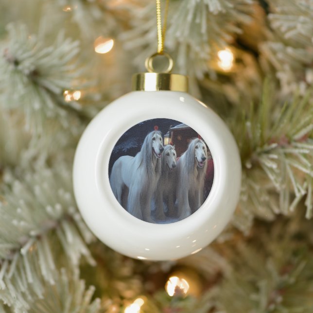 Afghan Hound Snowy Sleigh Ride Weihnachtsdekor Keramik Kugel-Ornament (Baum)
