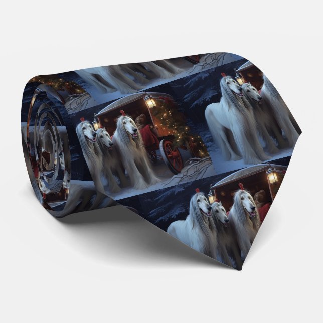 Afghan Hound Snowy Sleigh Ride Weihnachtsdekor Krawatte (Gerollt)
