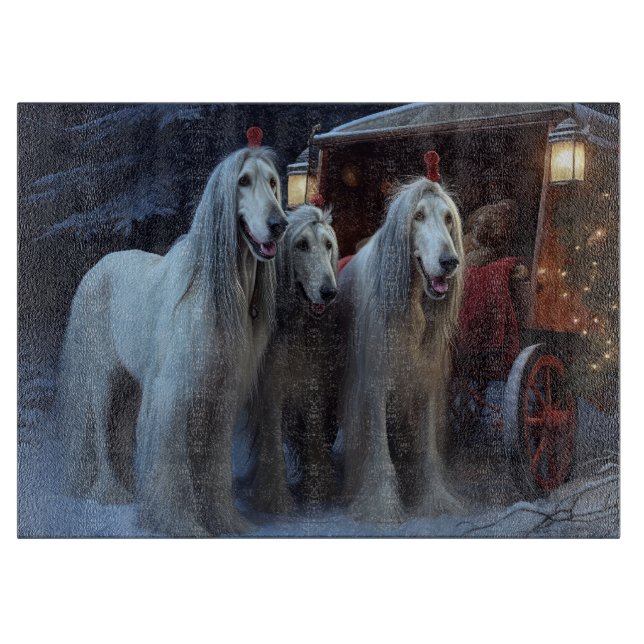 Afghan Hound Snowy Sleigh Ride Weihnachtsdekor Schneidebrett (Vorderseite)