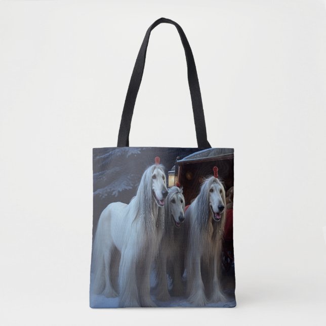 Afghan Hound Snowy Sleigh Ride Weihnachtsdekor Tasche (Vorderseite)