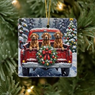 Afghan Hound Weihnachten Rotes Lastwagen Urlaub Keramikornament