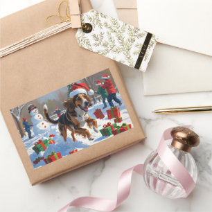 Afghan Hound Weihnachtsfestliche Schneeszene Rechteckiger Aufkleber