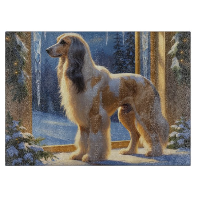 Afghan Hound With Christmas Lights Holiday Schneidebrett (Vorderseite)