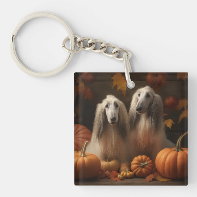 afghan Puppy Autumn Delight Pumpkin Schlüsselanhänger (Vorderseite)