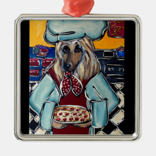 AFGHANEN-WINDELHUND-KOCH SILBERNES ORNAMENT