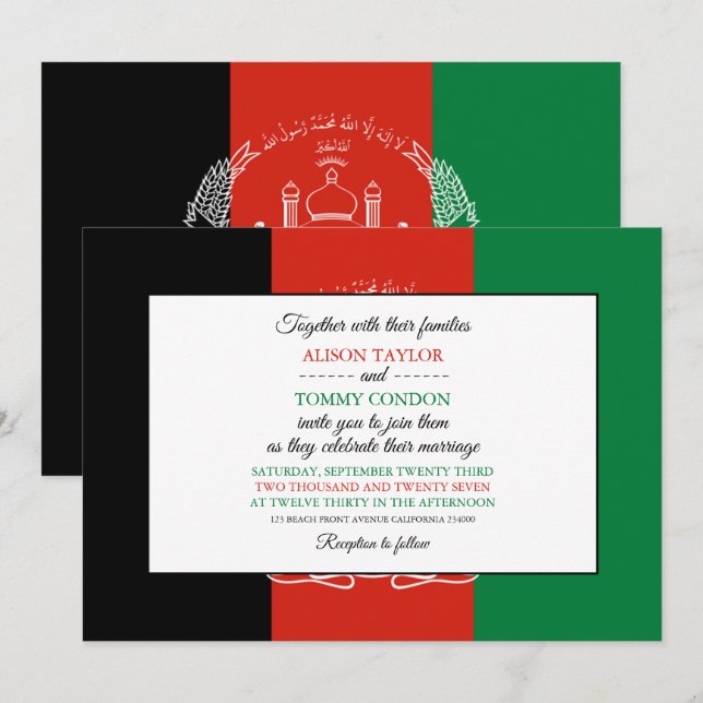 Afghanische Flagge, Flagge, Hochzeit in Afghanista Einladung (Vorne/Hinten)