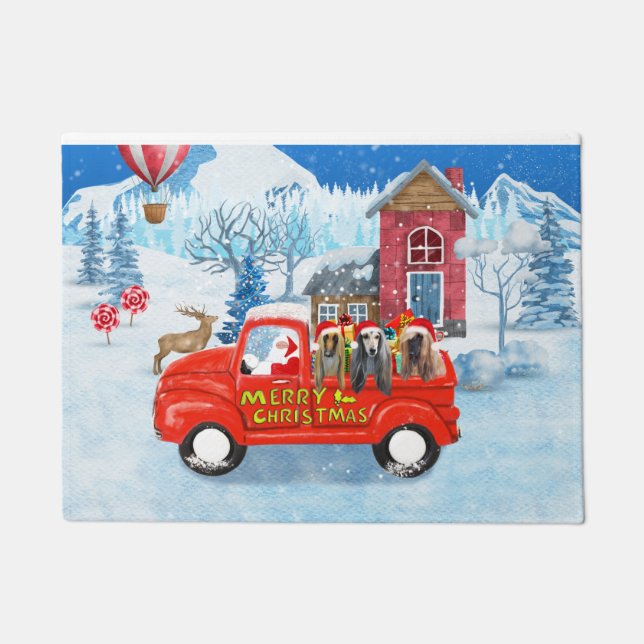 Afghanische Hunde Hund in Weihnachten Lkw Schnee Fußmatte (Vorderseite)