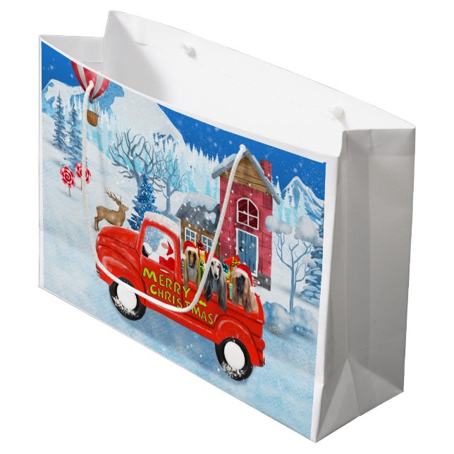 Afghanische Hunde Hund in Weihnachten Lkw Schnee Große Geschenktüte (Vorderseite Schrägansicht)