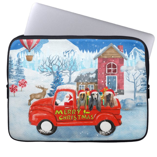 Afghanische Hunde Hund in Weihnachten Lkw Schnee Laptopschutzhülle (Vorderseite)