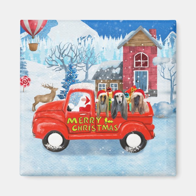 Afghanische Hunde Hund in Weihnachten Lkw Schnee Magnet (Vorne)