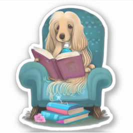 Afghanischer Hund beim Lesen eines Buches Aufkleber