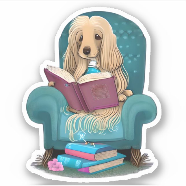 Afghanischer Hund beim Lesen eines Buches Aufkleber (Vorderseite)