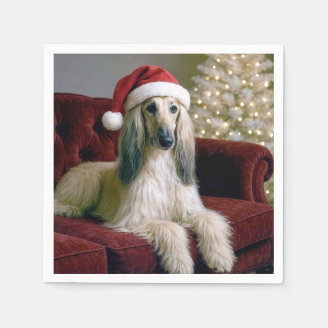 Afghanischer Hund, der einen Weihnachtshut trägt Serviette (Vorderseite)