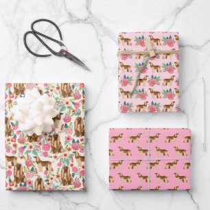 Afghanischer Hund Hund Niedlich rosa Flora Geschenkpapier Set